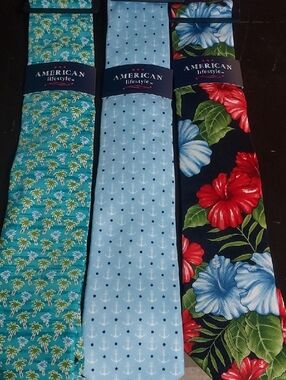 American Threads Men's Light Blue, Teal & Floral Ties - 3-Pack